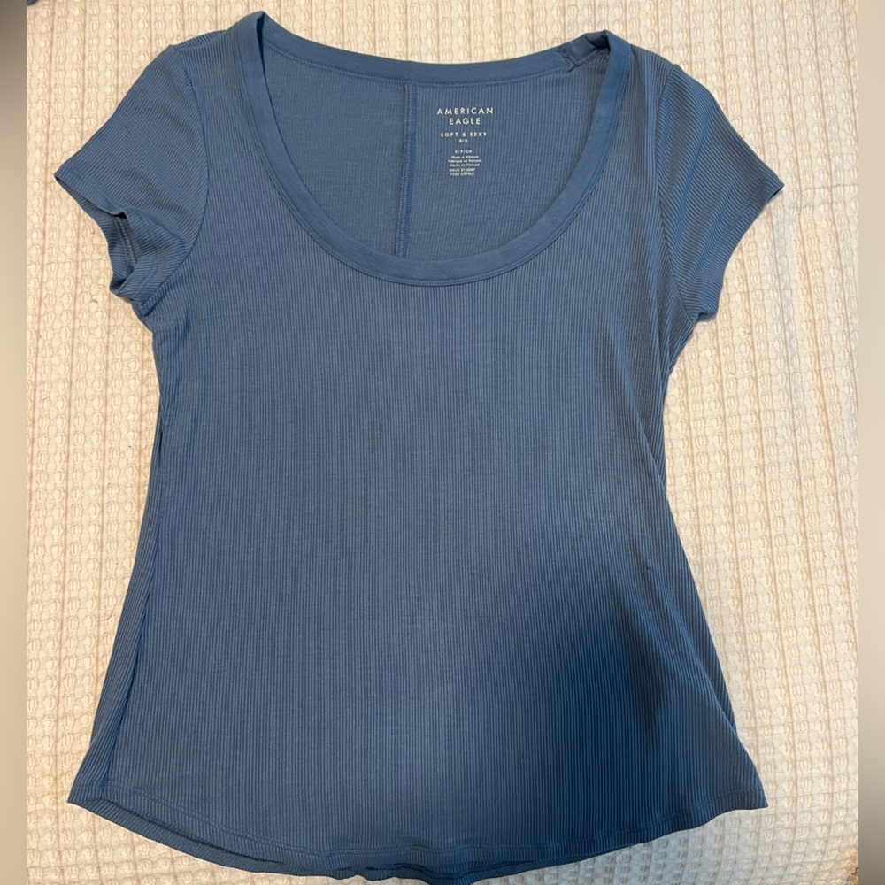 American Eagle Outfitters Fitted Blue Short Sleeve Tee